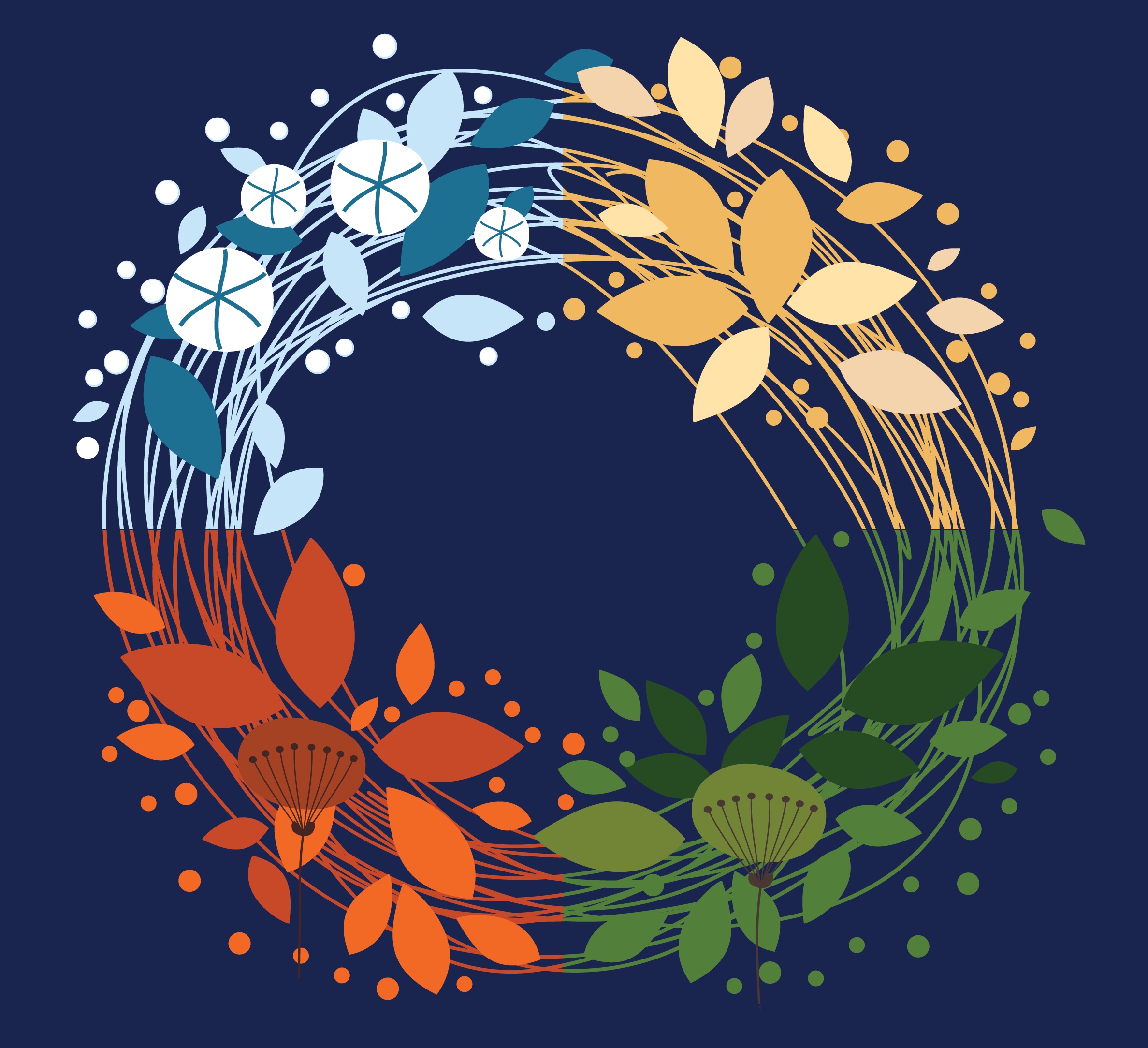 A New Season graphic—a wreath representing the four seasons 