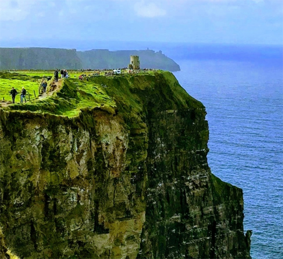 A cliff overlooking the sea in Ireland. 