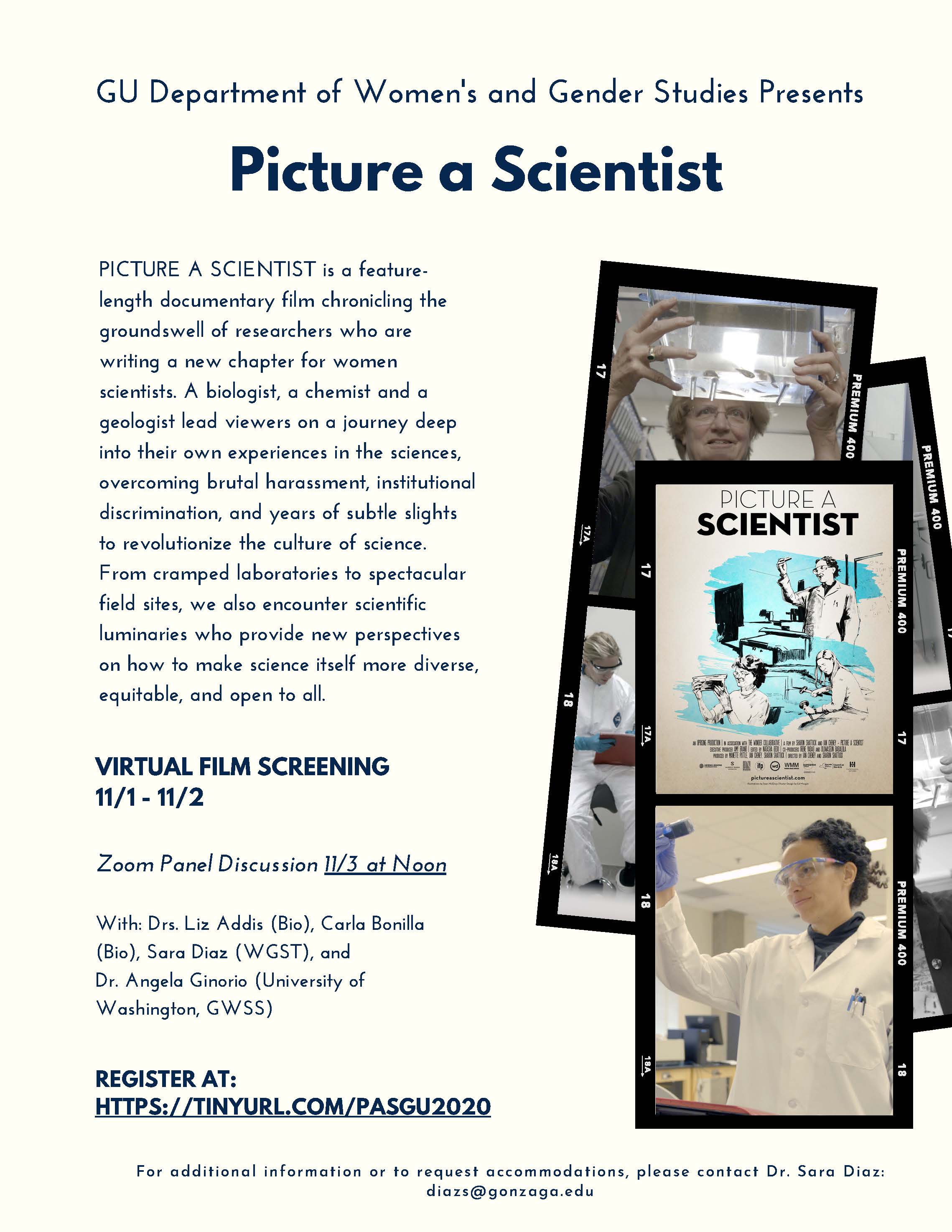 Flyer for the documentary movie screening, "Picture a Scientist".