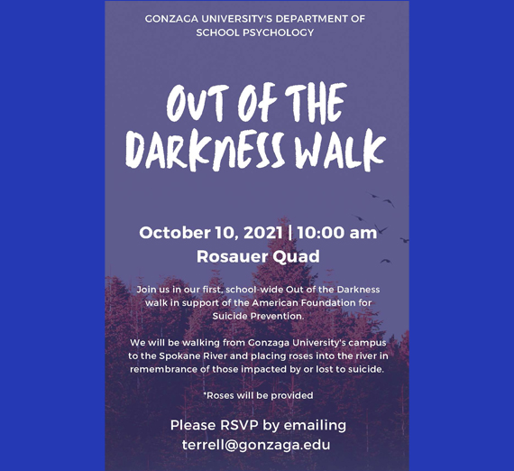 A flyer for the Out of the Darkness Walk hosted by School Psychology