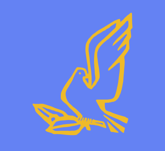 Decorative image of a dove in blue and yellow