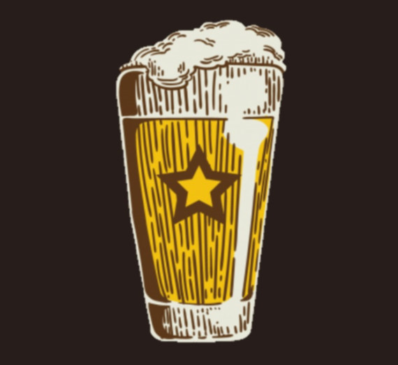 Illustration of a glass of beer wth a star on the front. 