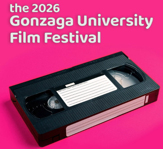 A pink background with a VHS video tape and the words "The 2026 Gonzaga University Film Festival"