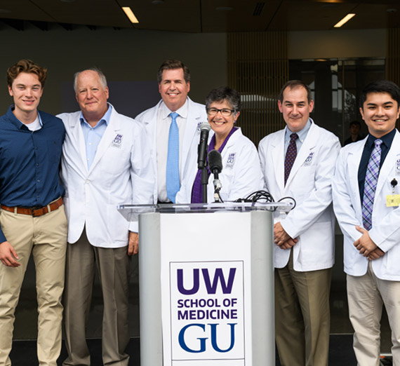 University of Washington and Gonzaga University partners and students celebrate the ribbon cutting and grand opening of the Health Partnership building in September 2022. 