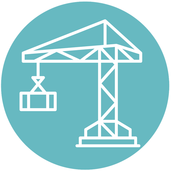 Icon depicting a crane lifting and object