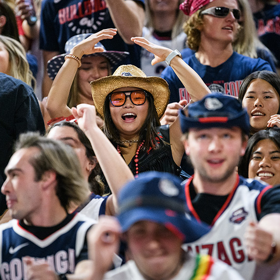 Gonzaga students cheer on the basketball team at Kraziness in the Kennel.