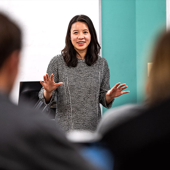 Gonzaga professor Danielle Xu  teaches a class.