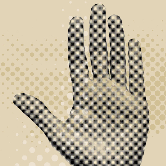 A graphic depiction of a raised hand symbolizing the importance of being respectful during civil discourse