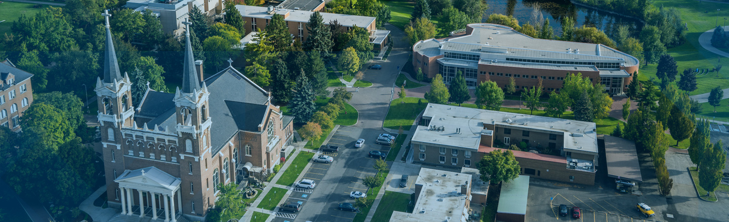 Drone shot of campus featuring St. Aloysius