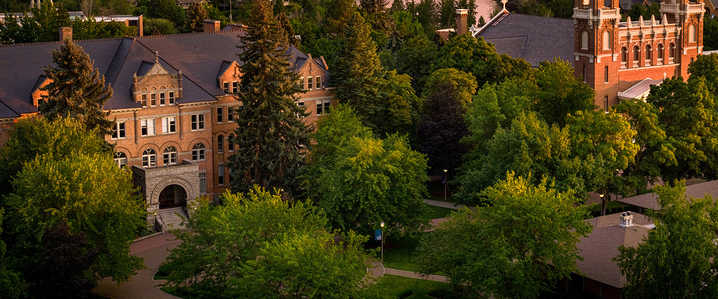 An aerial view of Gonzaga's College Hall