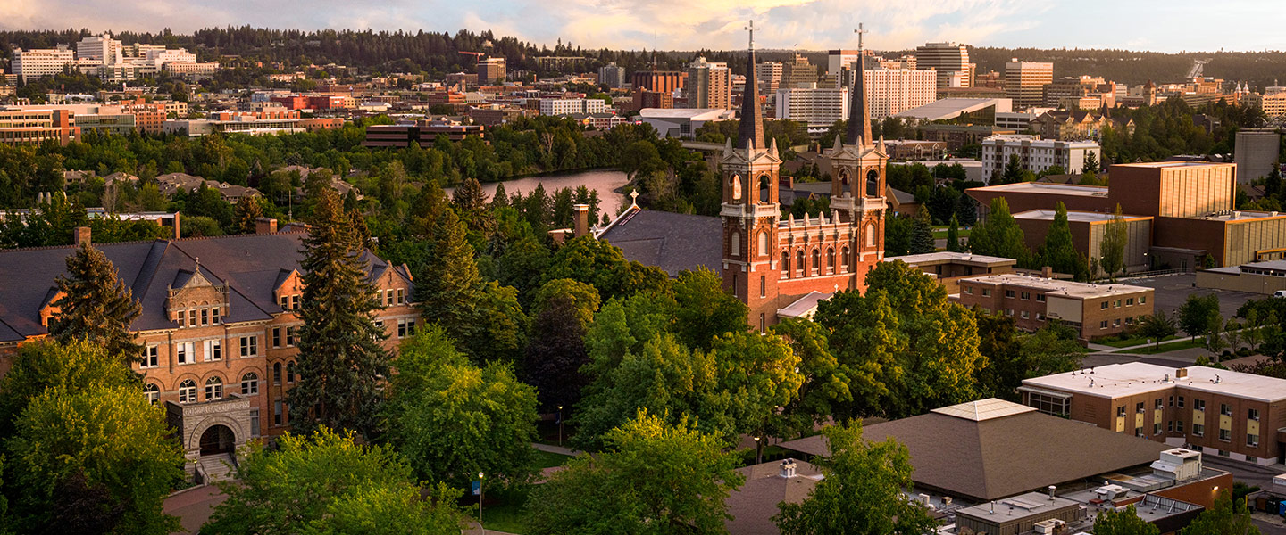 An aerial view of Gonzaga's campus and surrounding area.