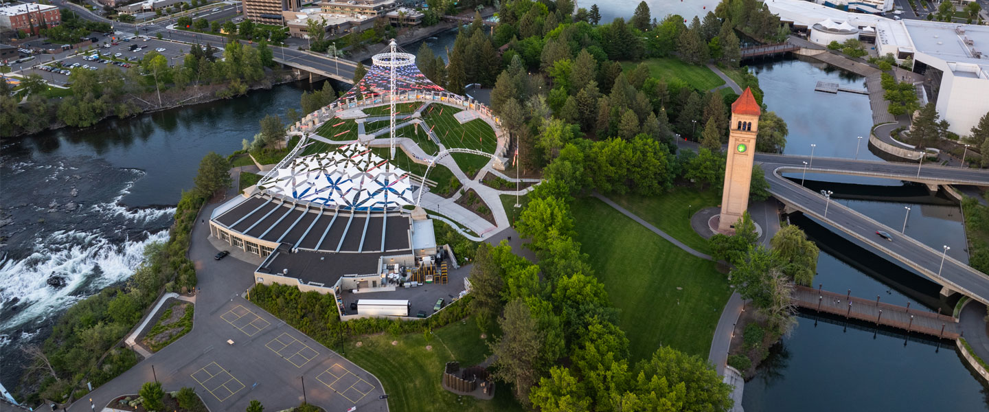 An aerial view of Riverfront Park