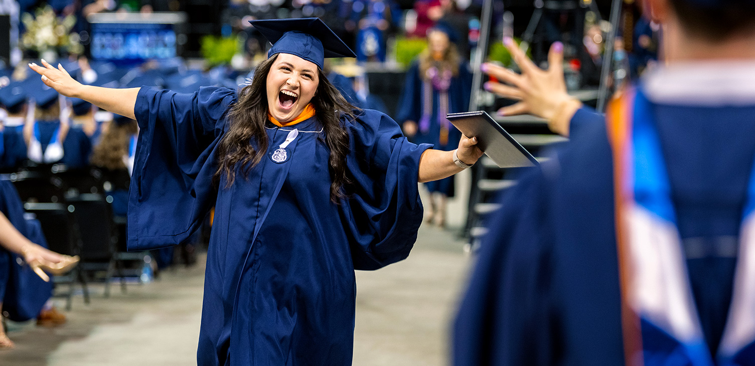 A student celebrates at Gonzaga commencement ceremony