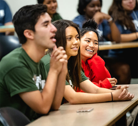 students in class smiling