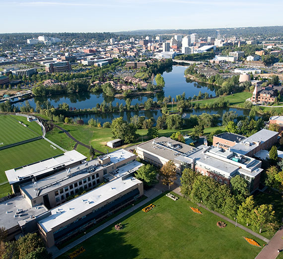 Aerial view of Gonzaga and Spokane. 