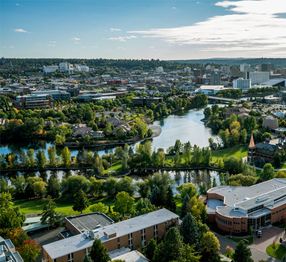 drone view of campus  