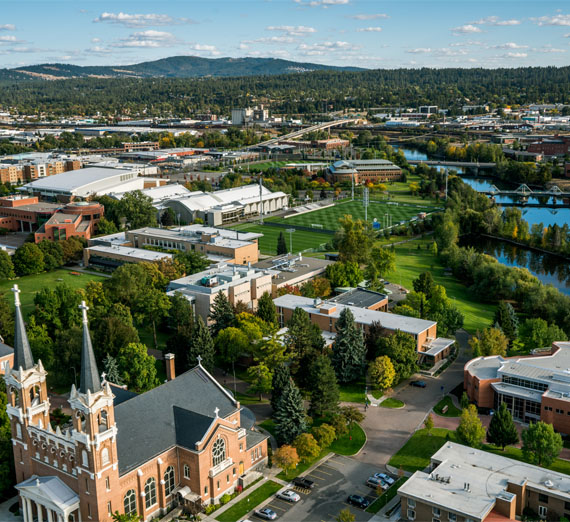 drone view of campus 