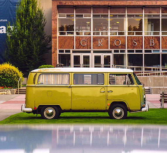 VW Bus parked in front of Crosby