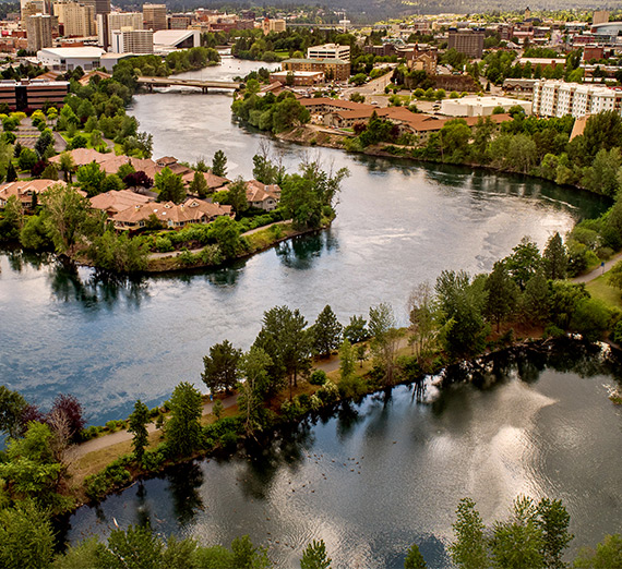 aerial photo of spokane river
