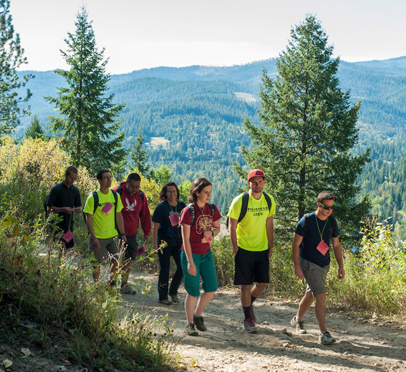 Students walking on a trail