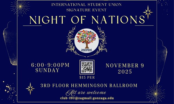 Night of Nations Flyer with event information and blue background
