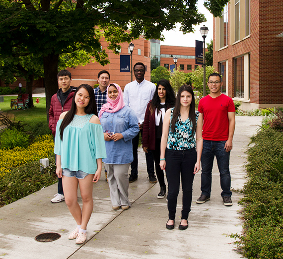 ESL students walking through campus