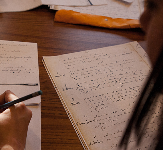 Gonzaga University Classic Civilizations Department students studying classic Latin script.