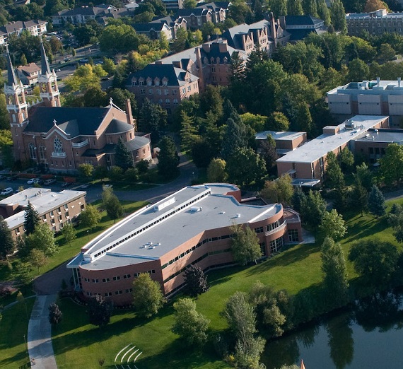 An aerial view of the Gonzaga University campus