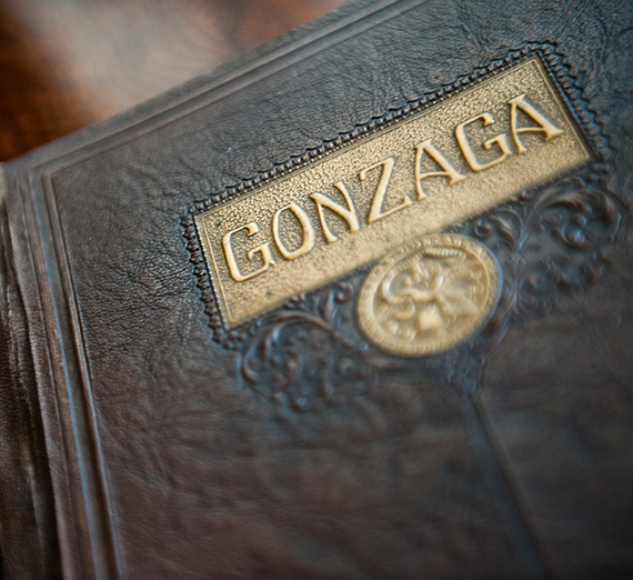 Historical leather bound book with Gonzaga title