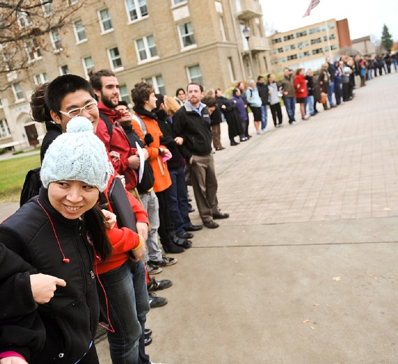 Students, faculty, and staff formed a human chain in front of Crosby to support the International Day of Tolerance on Nov. 16, 2010.