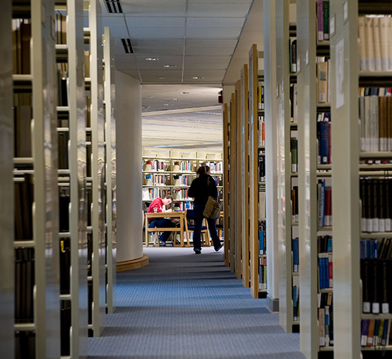 Student in Foley Library.