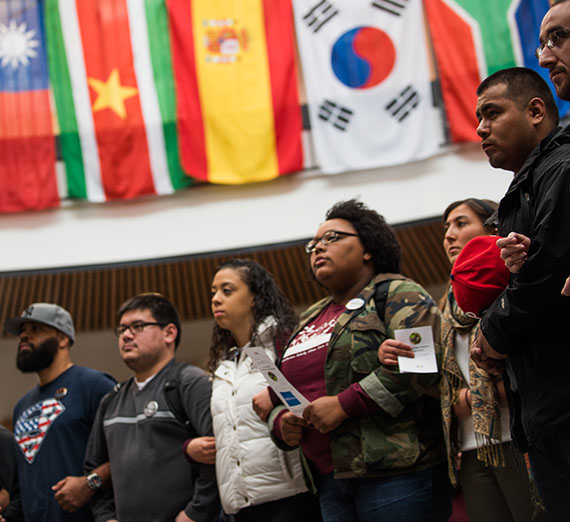 Students, faculty and staff gather to celebrate the International Day of Tollerance at the Hemmingson Center November 16, 2015