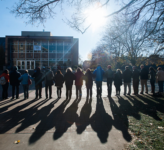 The International Day of Tolerance gathered students, faculty, and staff together and they linked arms to form a human chain of solidarity.