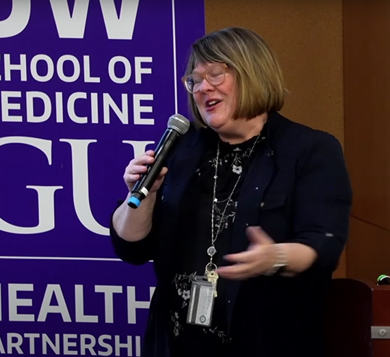 Gonzaga School of Health Sciences dean Julie A. Wolter introduces a speaker at the Next Generation Medicine lecture series.