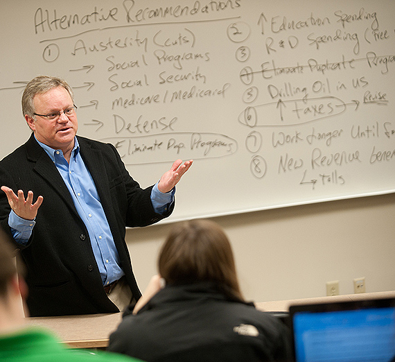 A professor gives a lecture