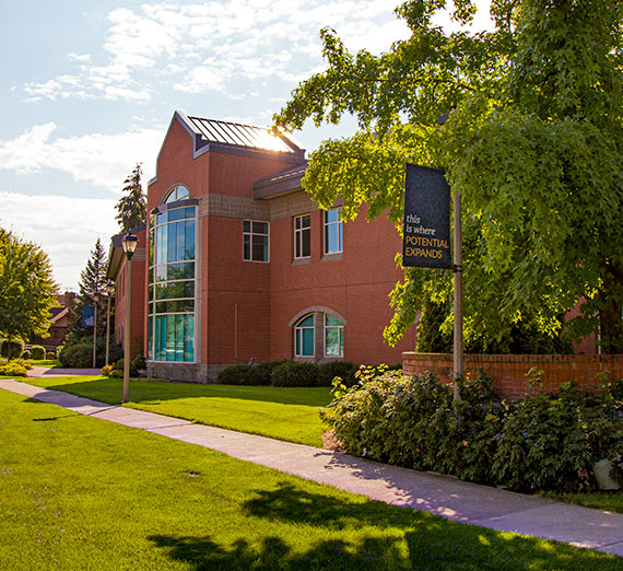 Rosauer Center back entrance and lawn