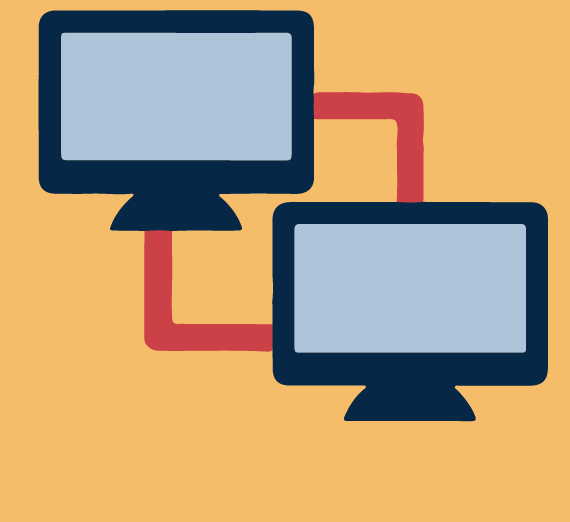 two computer monitors connected