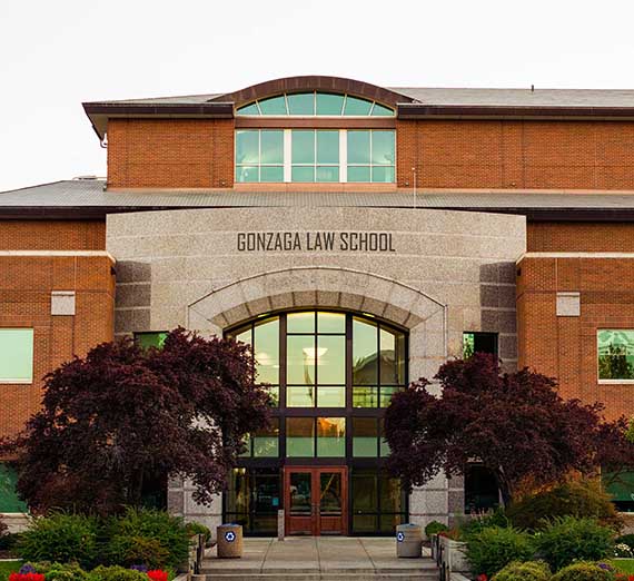 Front of law school building in summer