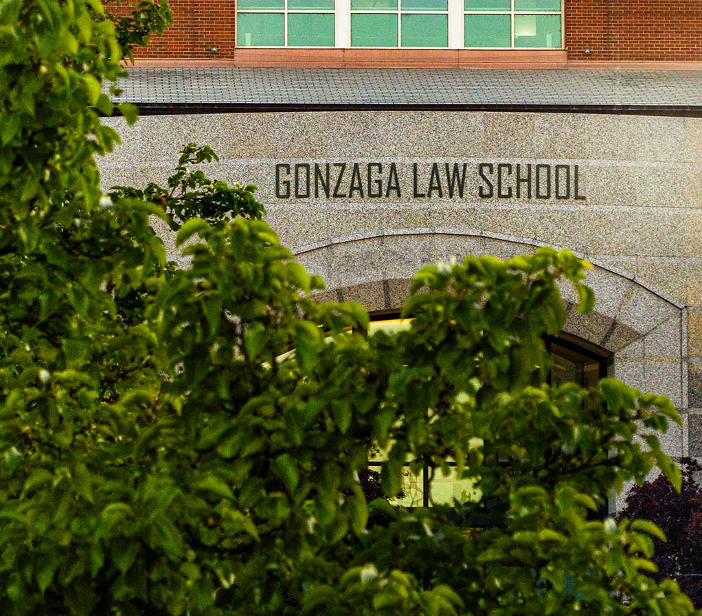 tree in front of gonzaga law building sign.