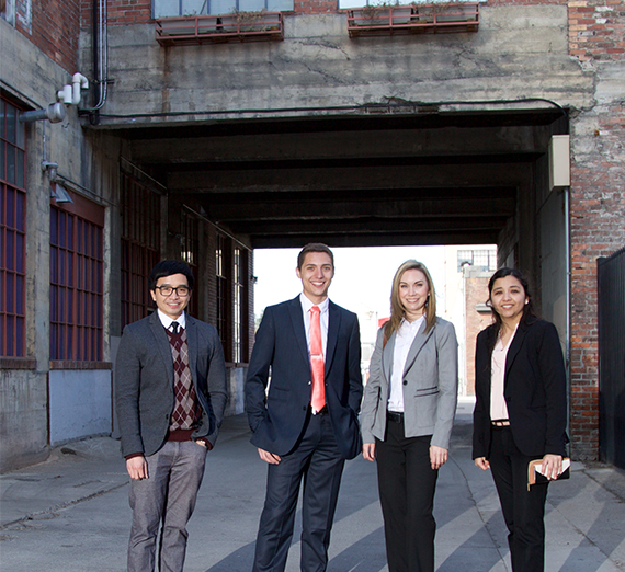 Group photo of law students in downtown alley