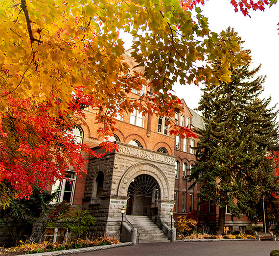 fall colors in front of building