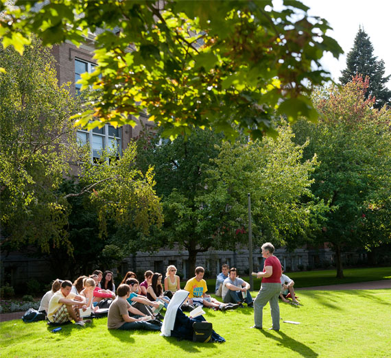 class outside of college hall 