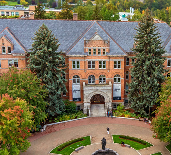 An aerial photo of Gonzaga's College Hall.