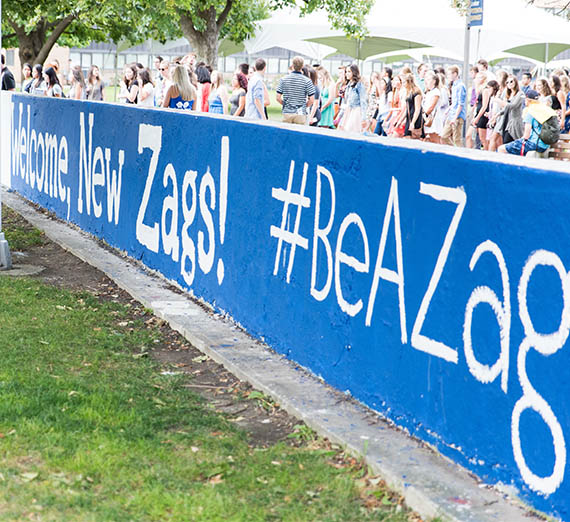 Welcome message painted on The Wall at Gonzaga.