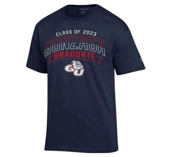t-shirt with text "class of 2023 gonzaga graduate" and the GU athletics logo