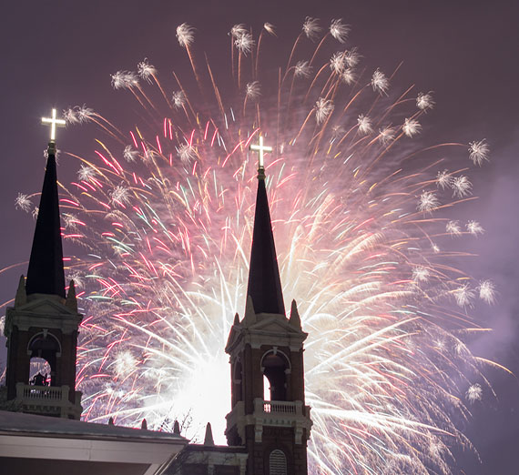 Fireworks behind St. Aloysius church