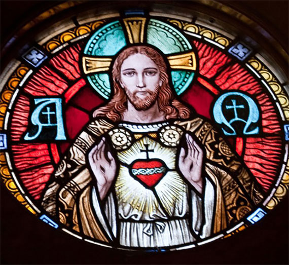 Stained glass image of Jesus from the student chapel