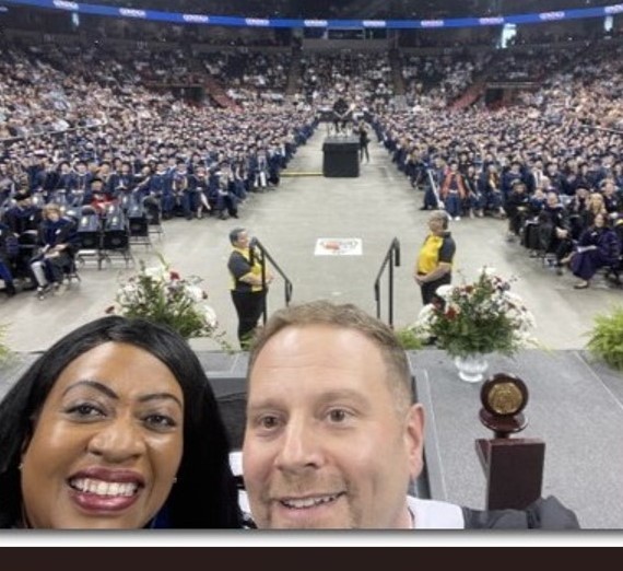 Robin Kelly and Joe Poss selfie at commencement