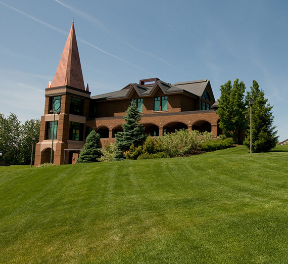 Outside view of the Jundt Art Museum on a sunny day