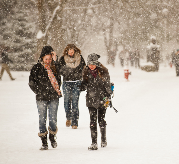 Students walking in the snow.